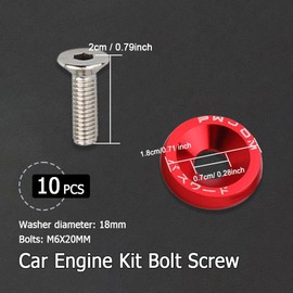 Fender Bumper Washer Bolt, Aluminum Fender Washer Engine Bay Dress Up Kit, Fasteners M6 JDM Fender Washer Kit Fits Bumper Washer Bolt, Headlights, Trunk Engine Bay Dress Up (Red)