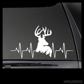Hunting Deer Heartbeat Decal Sticker for Bumper, Windows, Helmet, Car, Water Bottle, Waterproof 6"