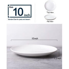 DELLING Dinner Plates Set of 6, 10 inch Ceramic Plates - Microwave, Oven, and Dishwasher Safe, Scratch Resistant - Modern Dinnerware Dish Set for Kitchen Serving - White