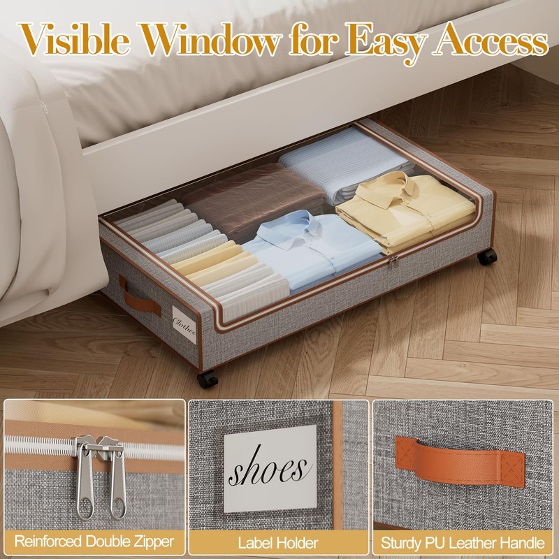 Yecaye Under Bed Storage with Wheels, 4 Pack Under Bed
