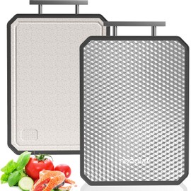 NEOAURR Stainless Steel Cutting Board, Double Side Steel Chopping Board for Kitchen Non Toxic, 304 Stainless Steel and Wheat Straw PP, Food Grade, Diswasher Safe, 15'' Large Meat Cutting Board, Grid