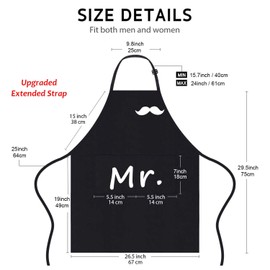 2 PCS Cooking Aprons, Chef Aprons, Adjustable Waterproof Aprons for Men Women, Couple Apron as Gifts for Wedding, Engagement, Valentine’s Day, Father's Day, Mother's Day (Black & Beige)