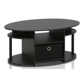 Furinno JAYA Wood Simple Design Oval Coffee Table with Bin in Walnut/Black