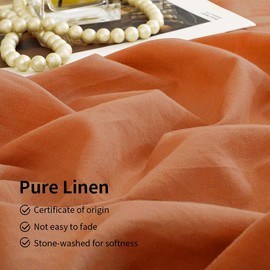 TUMEI Linen Sheets Queen Size, 100% Washed French Linen Sheets Set, 4Pcs Queen Bedding Sheets Set with Durable Deep Pocket Fitted Sheet & Flat Sheet & 2 Pillowcases, Caramel Queen
