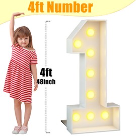 4ft Light up Number 1 Marquee White Marquee 1 Numbers with Lights for 1st Birthday Party Decor Large Mosaic Frame Letter 1 Cardboard Pre-Cut Cut-Out Thick Foam Board Sign Diy Decorations Anniversary