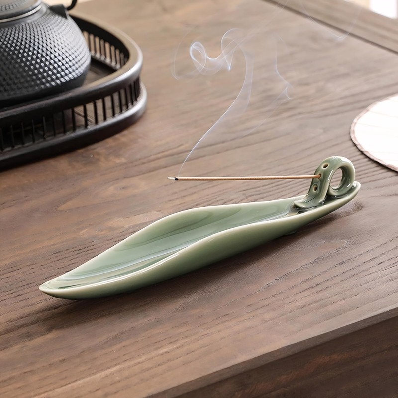 Kintiva Leaf Boat Ceramic Incense Holder, Ash Catcher Burner for