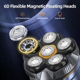 Head Shavers for Men, 6D Flexible Head Rotating Electric Shavers for Bald Men Cordless IPX7 Waterproof Wet & Dry USB Rechageable 180min Use Time LED Display Razor Beard for Home, Office, Travel