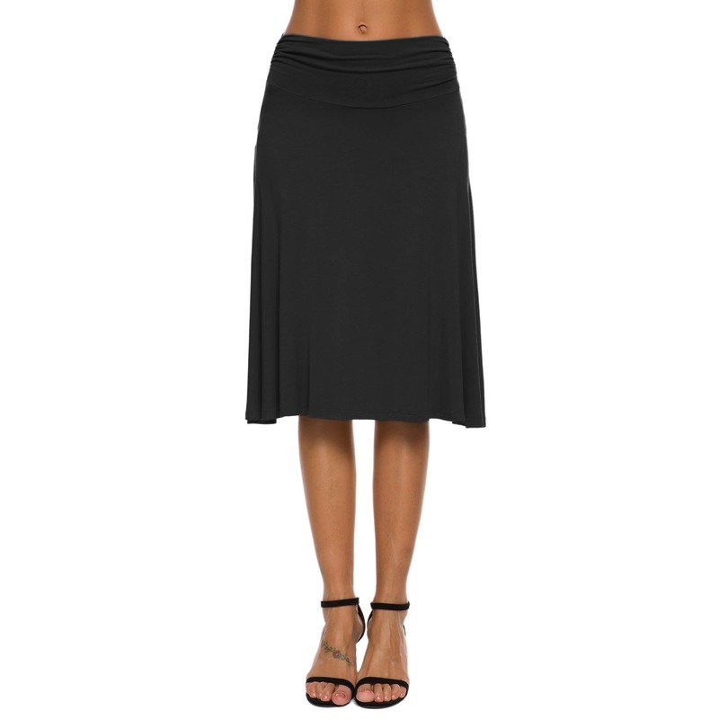 EXCHIC Women's Elastic Waist Plain A-Line Yoga Skirt - black,