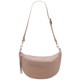 SH Leder Greta G747 Genuine Leather Women's Unisex Chest Bag for Festival Travel Medium Waist Bag Crossbody Bag Adjustable Shoulder Strap Women Leather Bag 37 x 21 cm, nude, Belt bag