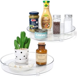 ERBO Pack of 2 Turntable Organiser, Kitchen Fridge Organiser, 360° Fridge Rotating Plate Spice Holder, Rotating Organiser for Kitchen Pantry Cupboard Dresser (27 + 23 cm)