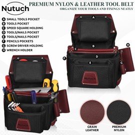 NUTUCH Nylon and Leather Tool Belt | Nylon Tool Pouch | Carpenter Tool Belt | Construction | Framers | Electrician Tool Belts | Drywall Tool Bags | Handyman | Electric (BLACK)