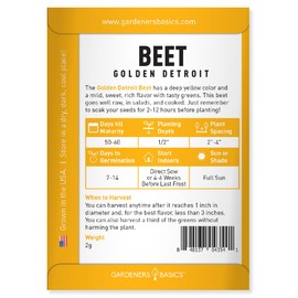 Gardeners Basics, Beet Seeds for Planting Golden Detroit Heirloom Non-GMO Golden Beets Plant Seeds for Home Garden Vegetables Makes a Great Gift for Gardeners