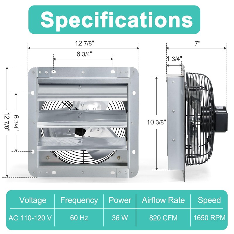 Hipoilk 10 Inch Shutter Exhaust Fan with Speed Controller and