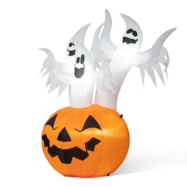 Glitzhome 6ft Halloween Inflatable Decoration 3 Ghosts in Jack-O-Lantern Pumpkin