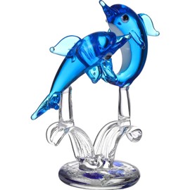 Dolphin Crystal Dolphin Figurines Blue Dolphin Miniature Hand Blown Glass Sea Fish Figurine Animals Statue Collectible Decor Home Office Decoration Dolphin Figurines