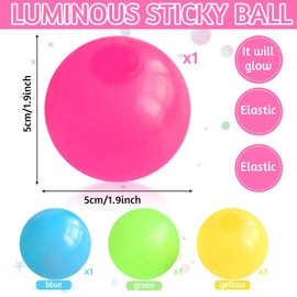 4pcs Sticky Balls Fidget Toys, Sticky Balls for Ceiling Sensory Balls Sticky Balls Sticky Glow Balls Squishy Stress Ball Glow in The Dark Ceiling Balls for Kids New Year's Gift (4 Sticky Balls)