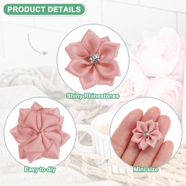 M METERXITY 100-Pack Satin Ribbon Flowers, 1.2 Inch Mini Fabric Flowers with Rhinestones Flower Ribbon Appliques for Crafts DIY/Wedding/Ornament/Party/Home [Champagne]