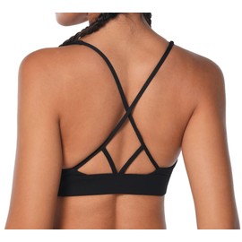 Sunzel V Neck Sports Bra for Women Criss Cross Back Running Bras Removable Cups Wirefree Padded Workout Bra Yoga Gym Black X-Large