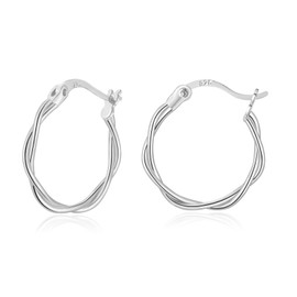 VYYU Silver Twist Hoop Earrings for Women, S925 Sterling Silver Earrings, Small Sleeper Huggie Hinged Hoops Earrings, Hypoallergenic Earrings Jewellery Gifts Christmas Birthday Gifts, 15mm