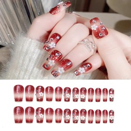 HAPVITAL 24 Pcs Popular Nail Tips, Nail Tips, Japanese Style, Handmade Wedding Nail Tips, Cute, False Nails, 3D, Bride Nails, Nail Tips