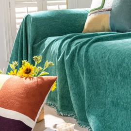 VClife Chenille Green Couch Cover Soft Boho Style Sofa Slipcover for Dog, Warm Fur-Resistant Couch Covers for 3 Cushion Couch Sofa Furniture Cover Sectional Sofa Cover