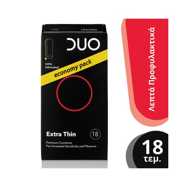Duo Extra Thin Extra Lubricated Economy Pack Thin Condoms 18 pcs