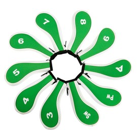 Golf Club Iron Head Covers 10 Piece Set Headcover Shaft Protector Green with White