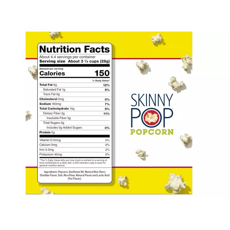 SkinnyPop White Cheddar Popcorn, Skinny Pop,4.4oz Grocery Size Bag,Select Flavor