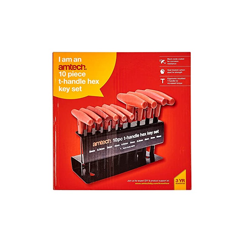 Amtech I9070 T-Handle Hex Key Set, Sizes 2, 2.5, 3,