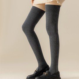 Ech Apr Women's Over Knee Socks, 2 Pair Set, Extra Long, Thigh High Socks, Knee High Socks, Cold Protection, Long Socks, Stockings, Long Socks, Black x 2