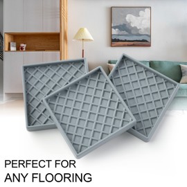 Furniture Coasters - 8 Pcs 3” Square Furniture Caster Cups Non Slip Pads Hardwoods Floors Non Skid Furniture Grippers Rubber Grid Feet Anti Slide Floor Protector for Bed Couch Stoppers Gray