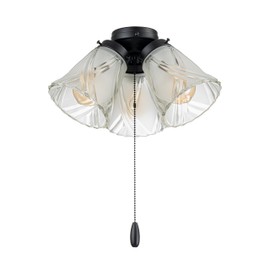 Aspen Creative 22012-3, Three-Light Ceiling Fan Light Kit with Pull Chain, Matte Black Finish with Frosted and Clear Glass Shades, 14" Diameter x 7-3/8" Height