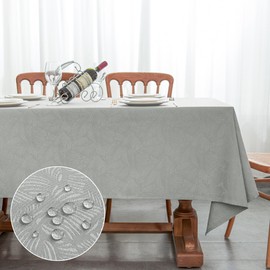 WELTRXE Table Cloth, Rectangle Tablecloth, 140x200cm, Water Resistant Wipe Clean Dining Table Cover, Tabletop Decoration for Birthday Party Cafe Restaurant Buffet, 210GSM Jacquard Fabric, Silver Grey