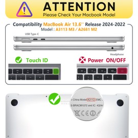 SEYMAC for MacBook Air 13.6 inch Case (2022/2024) M3 A3113/M2 A2681,Plastic Hard Shell Case with Fold Kickstand Shockproof for New MacBook Air 13.6 inch, Grey