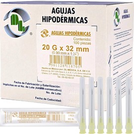 Caja 100 Agujas Hipodérmica Desechable Calibre 20G x 32 mm