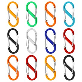 NILLOS Colorful Alloy Snap Hook, 12 PCS S-Shape Dual Clips Mini Carabiners for Outdoor Sports, Camping, Mountaineering, and Hiking (Multiple Colour)