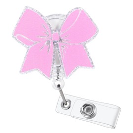 Pink Bow Badge Reel, ID Badge Holder Retractable Clip, Nurse Badge Reels, Nursing Student Name Badge Holders, RN LPN CNA MA Medical Worker Nurse Teacher Accessories for Work, Cute Nursing Badge Reels