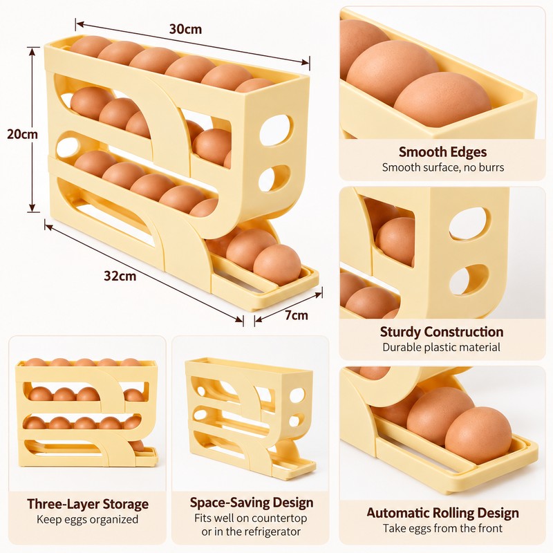 Automatic Egg Roller Storage Box for Refrigerator Organization – Space-Saving