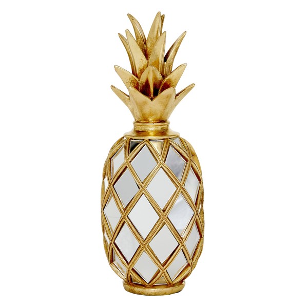 Deco 79 Glass Fruit Pineapple Sculpture with Mirror Accents, 5" x 5" x 15", Gold