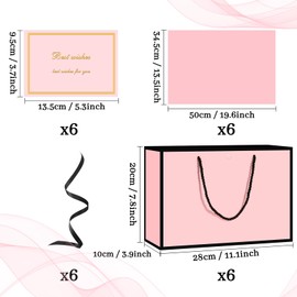 NADSSJL 6 Pcs Medium Gift Bags for Present - Birthday Gift Bag with Wrappers and Cards, Party Bags with Handles for Weddings, Birthdays, Parties, Valentine's Day and Christmas (Pink)