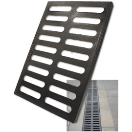MOSINSBO Cast Iron Drain Grate, 17x12 Outdoor Drain Cover, B Class Sewer Grate, Durable Heavy Duty Channel Grate, Black Rectangle Drainage Grate for Driveway, Concrete, Yard, Garage (17.3x12)