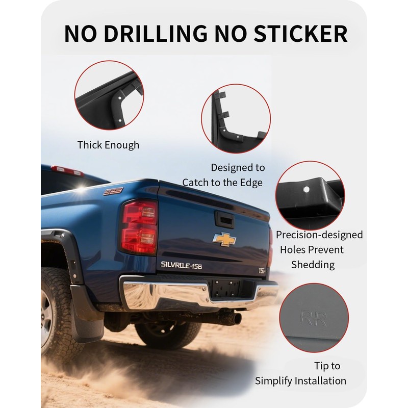 Yldqcfu Heavy Duty Mud Flaps for Trucks - 4PC No-Drill