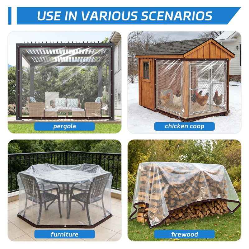 Clear Tarps Heavy Duty Waterproof 4x8ft Clear Vinyl Tarps with