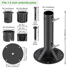 Dolibest Heavy Duty Deck Mount Umbrella Holder with Plastic Sleeve, Fully Welded Steel Patio Umbrella Base up to 2'' Poles, Outdoor Umbrella Stand for Patio Table, Balcony, Decks, Docks (Enhanced)
