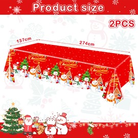 POPOYU 2Pcs Christmas Party Table Cover Table Cloth,137x274cm Christmas Snowman Table Decorations Plastic Waterproof Rectangular Tablecover Xmas Tablecloth for Christmas Eve Table Decorations