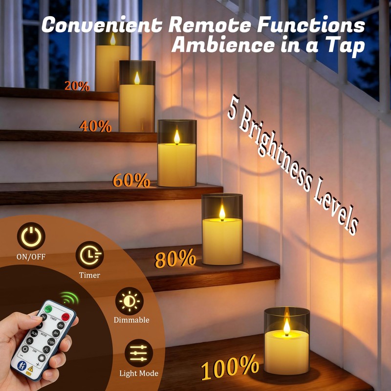 PChero Rechargeable Flameless Pillar Candles with Magnetic Base, 3 Pack