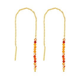 Natural Carnelian Threader Earrings with Real Gemstone Beads - Elegant Pull-Through Design for Women, Dangling Western Earrings, Long and Short Adjustable Earring, Christmas Gift (Carnelian)