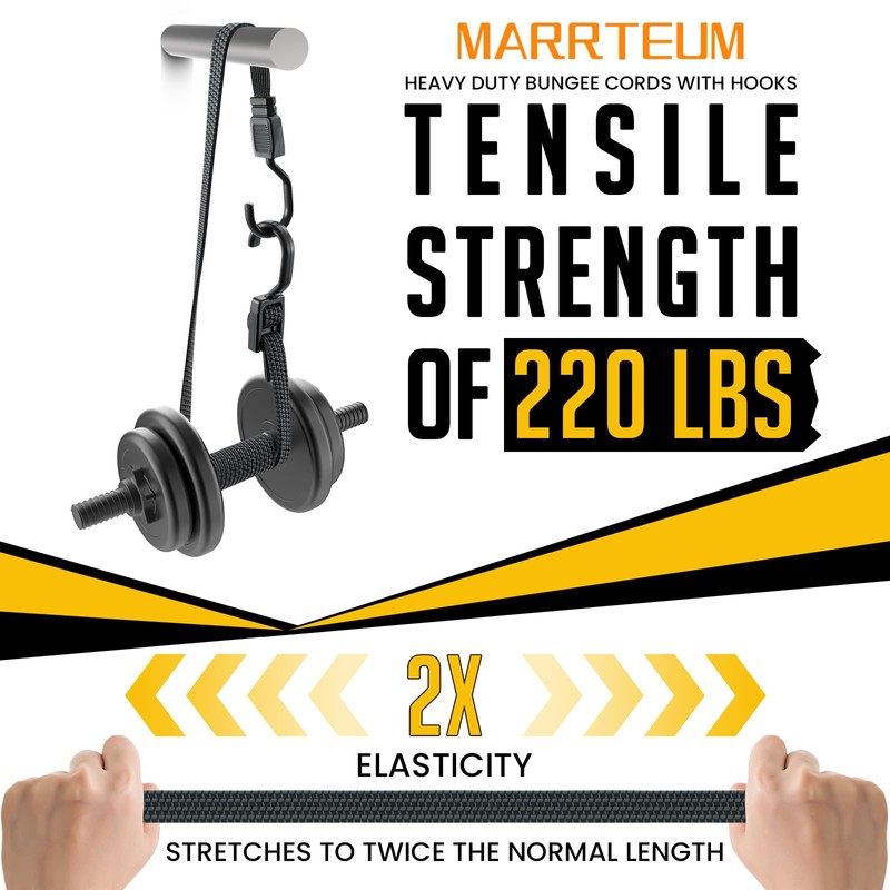 MARRTEUM 24 Inch Flat Adjustable Bungee Cords with Hooks Heavy