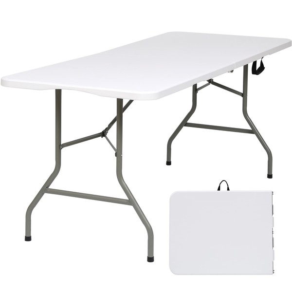 Fenbeli 6ft Folding Table - Portable Fold in Half Table with Carrying Handle, Heavy Duty Plastic Foldable Table for Party, Picnic, Camping, Dining (White, 6FT)