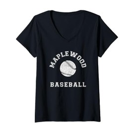Womens Maplewood Baseball Distressed Retro Classic V-Neck T-Shirt